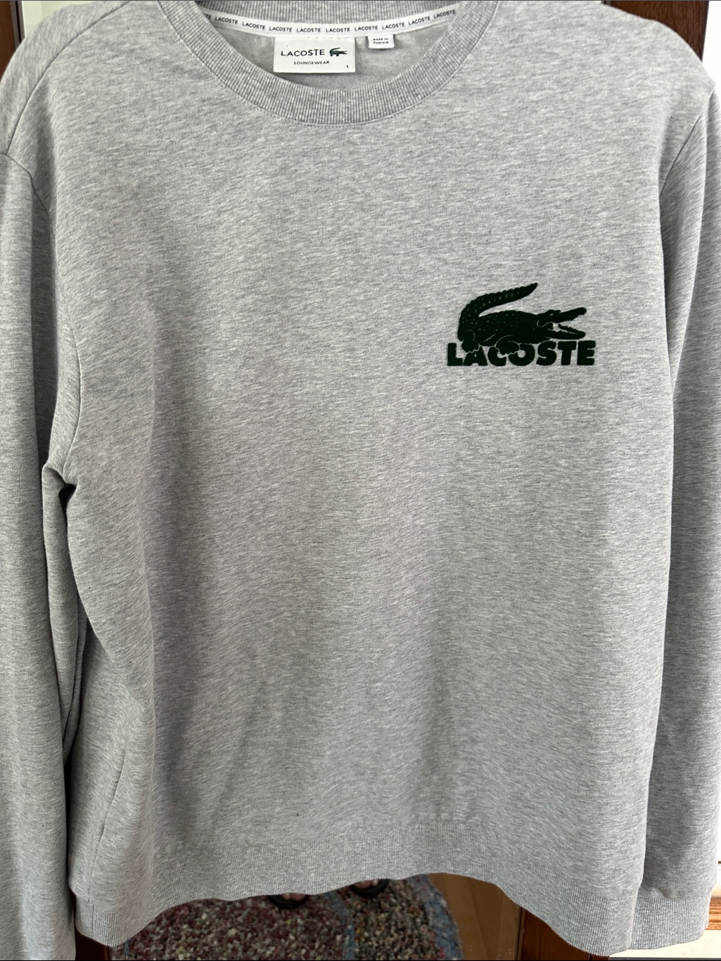 Lacoste Men's Pajama Fleece Indoor Sweatshirt With Dark Green Logo